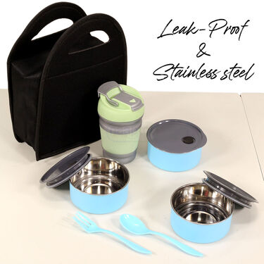 3 Vacuum Insulated Steel lunch Box with Insulated Sipper Bottle (3ISLBF)