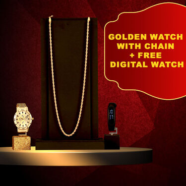 Golden Watch with Chain + Free Digital Watch (MGWCFD3)