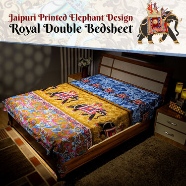 Elephant Jaipuri Print Double Bedsheet (DBS2)